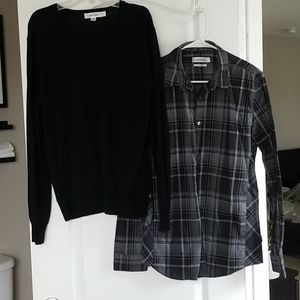 Calvin Klein plaid button down and sweater